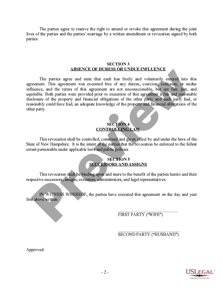 Preview Revocation of Postnuptial Property Agreement