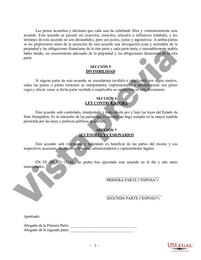 Preview Enmienda al Acuerdo de propiedad posnupcial - New Hampshire