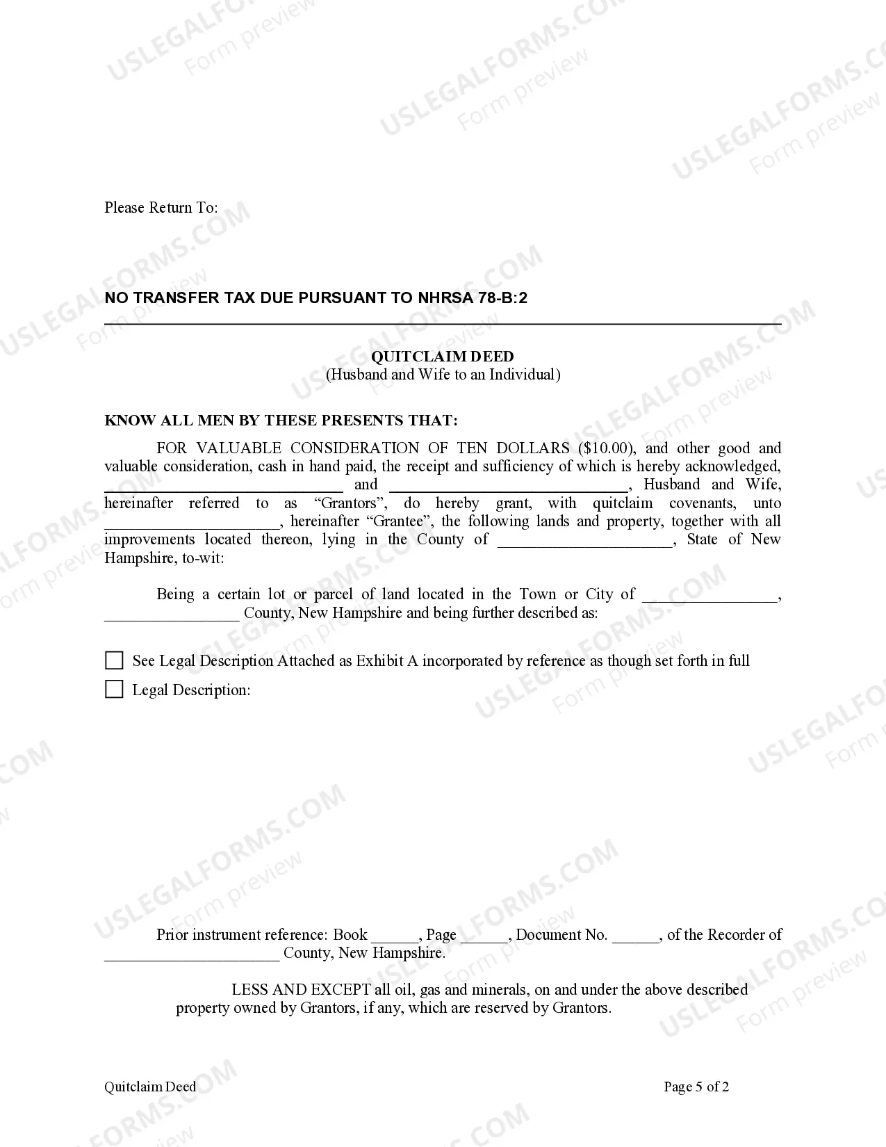 Preview Quitclaim Deed from Husband and Wife to an Individual