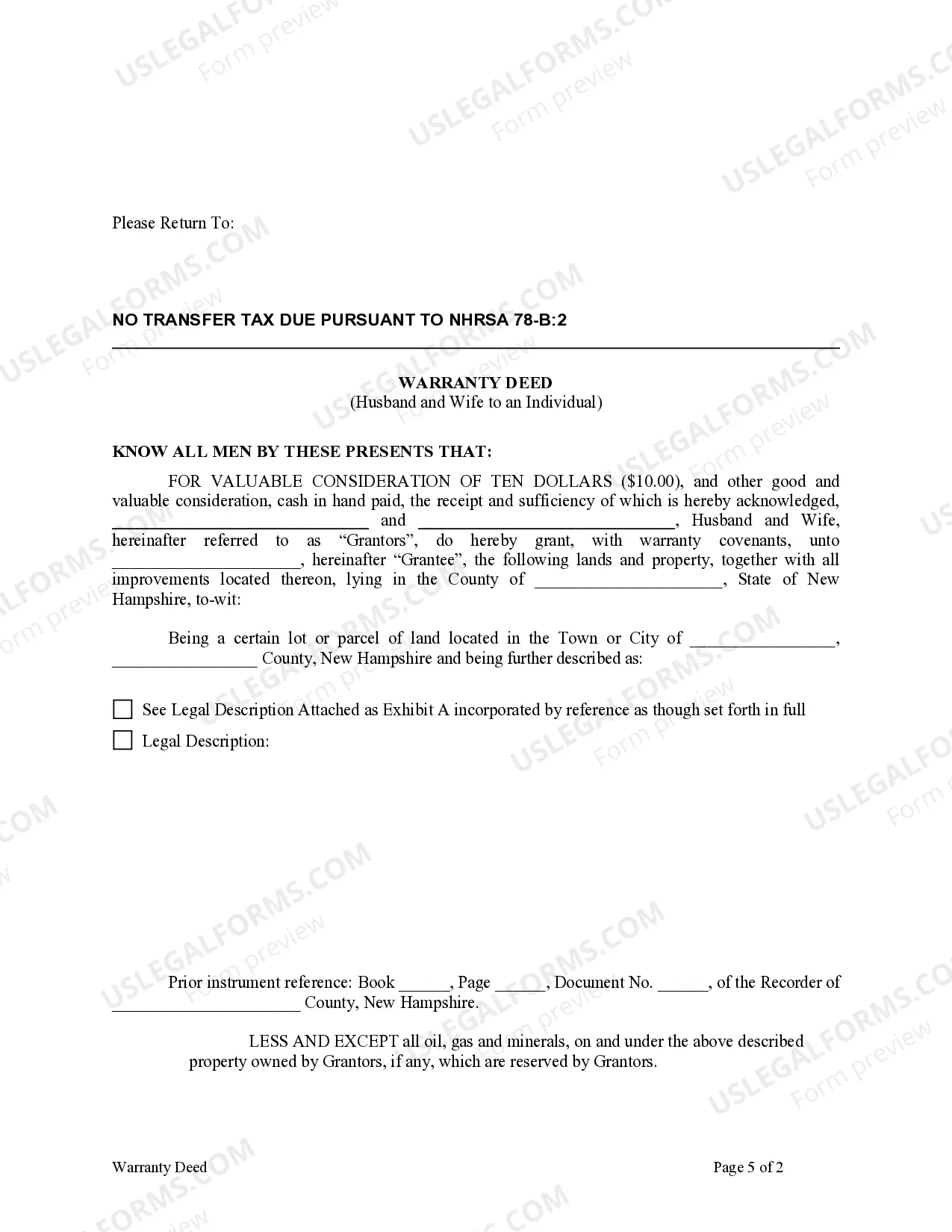 Preview Warranty Deed from Husband and Wife to an Individual