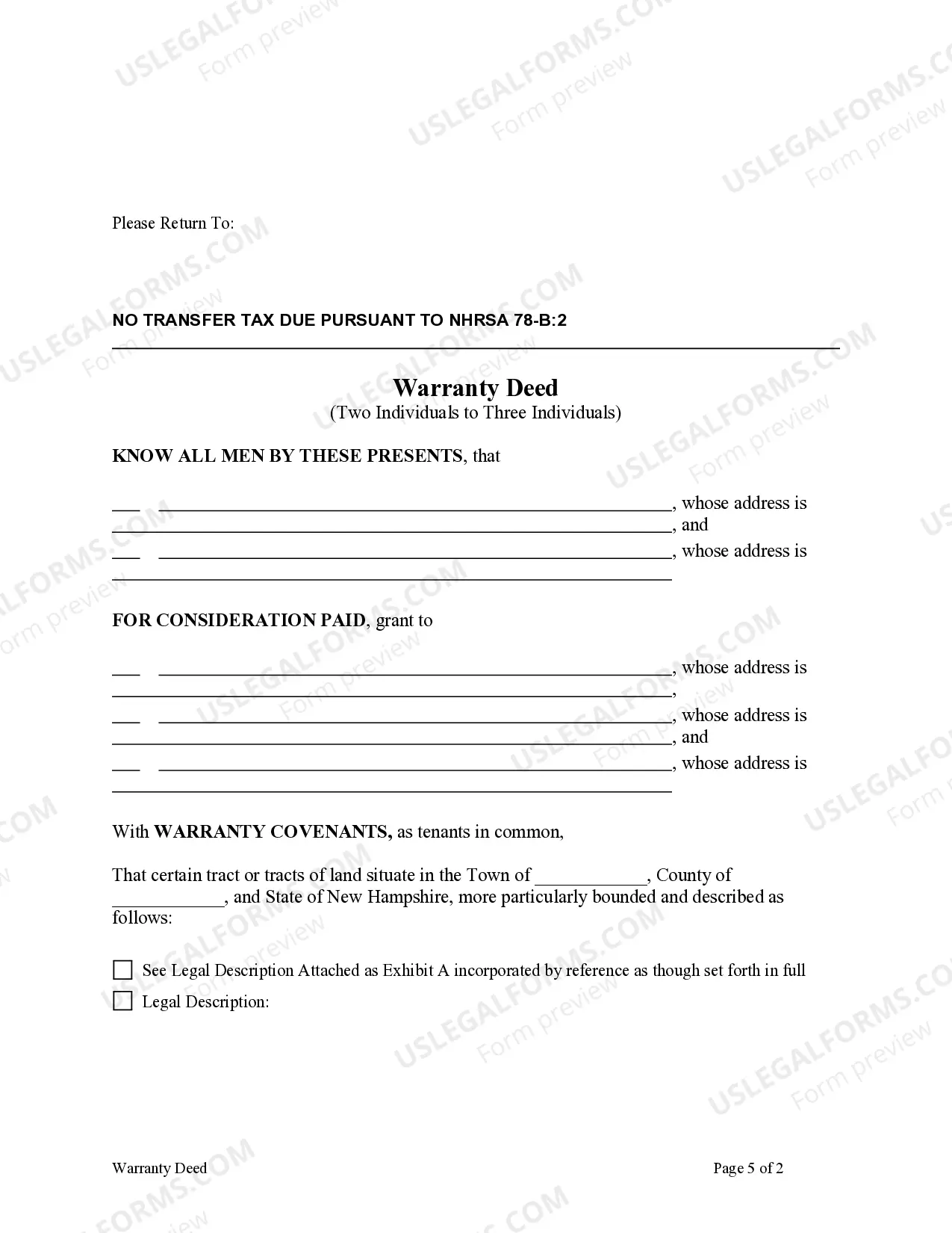 Preview Warranty Deed - Two Individuals to Three Individuals