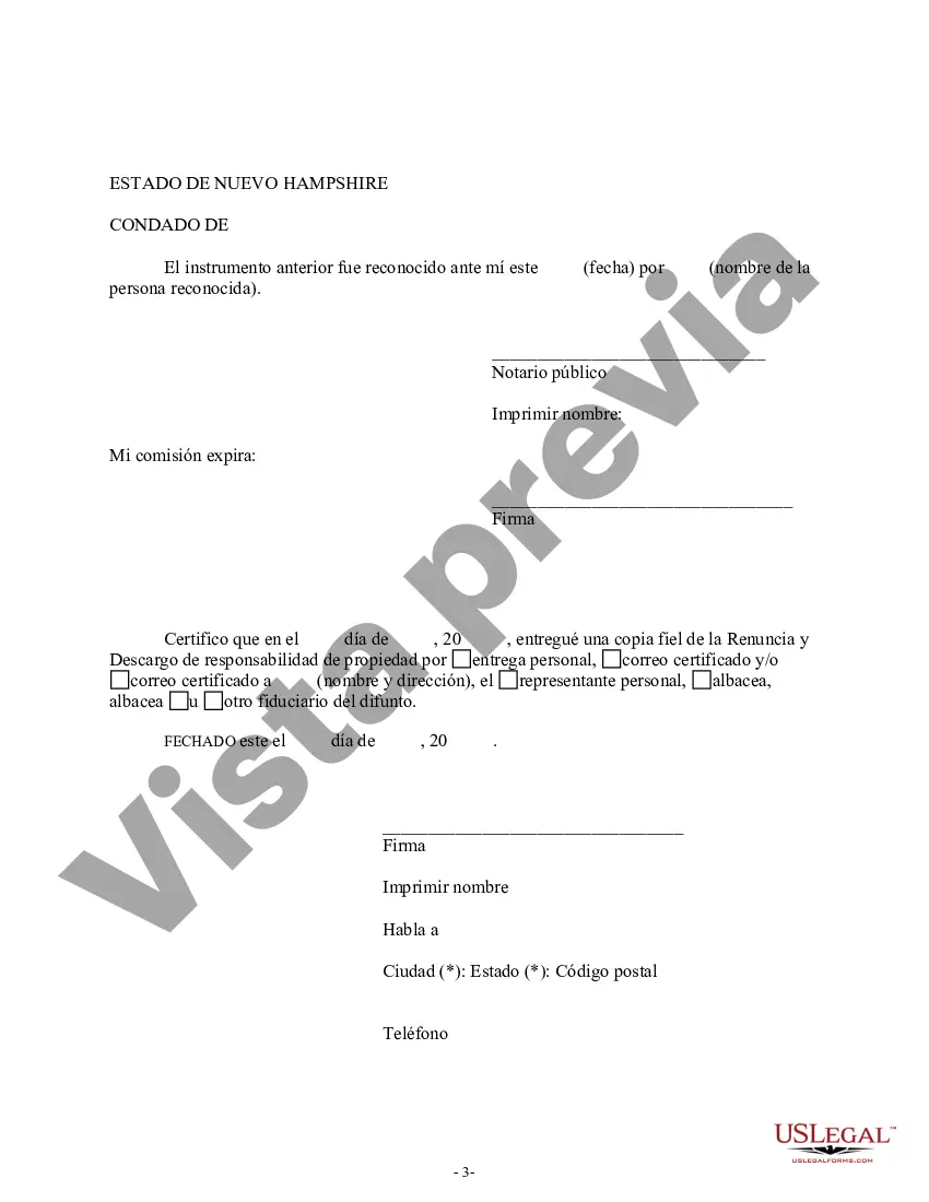 Preview Renuncia y descargo de responsabilidad de los intereses sobre bienes inmuebles