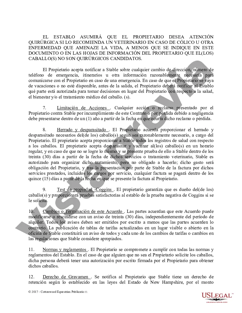 Preview Acuerdo de establo de embarque - Formularios equinos de caballos