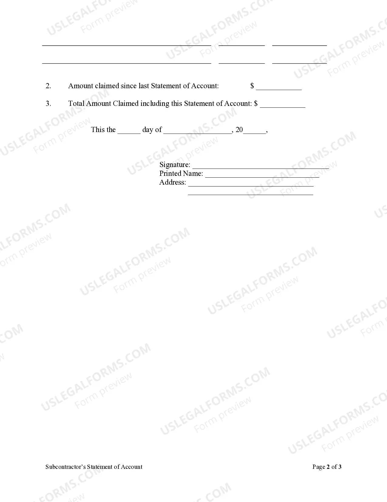 Preview Subcontractor's Notice of Account - Individual