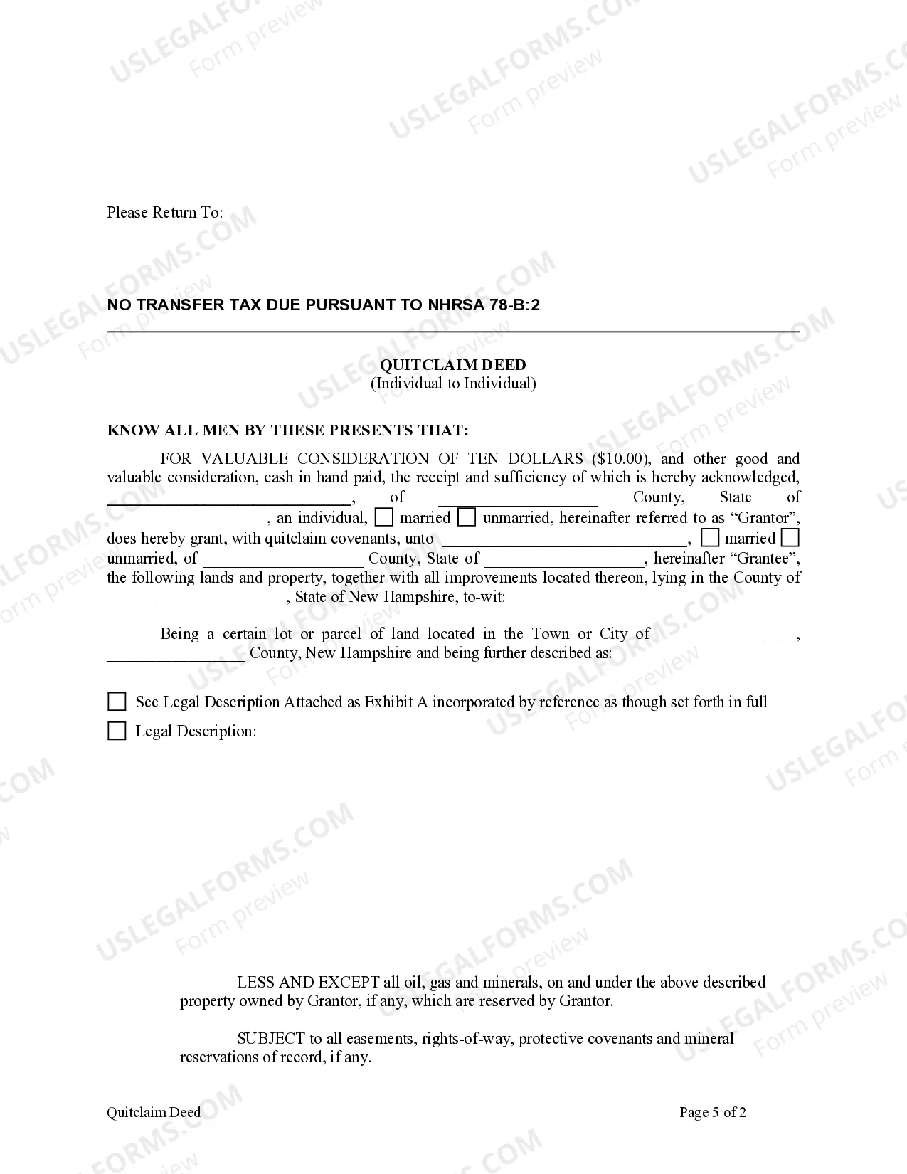 Preview Quitclaim Deed from Individual to Individual
