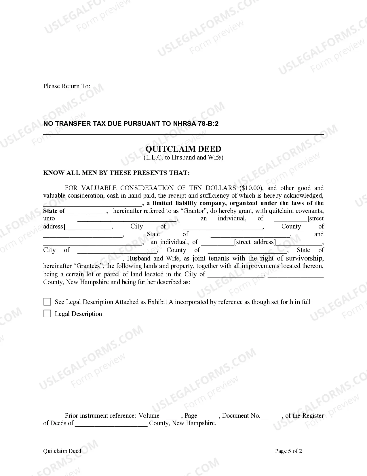 Preview Quitclaim Deed - Limited Liability Company to Husband and Wife
