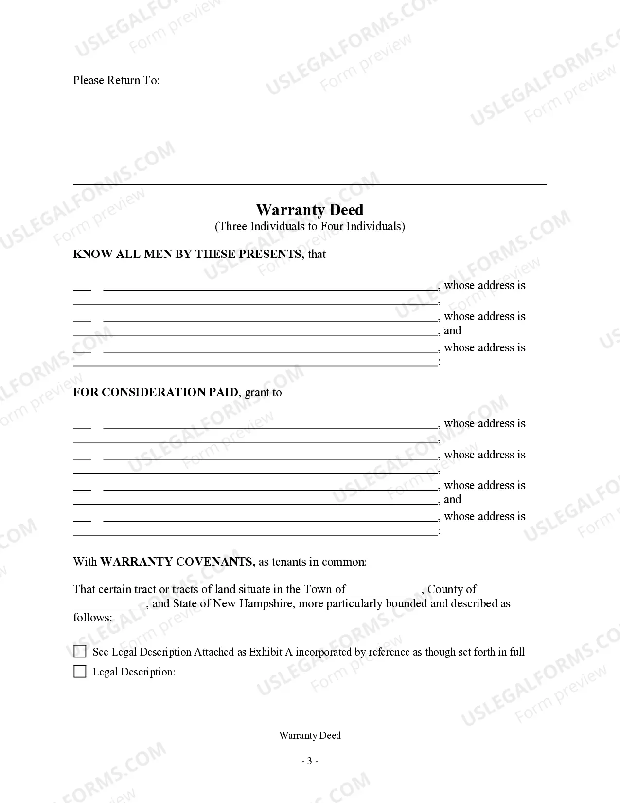 Preview Warranty Deed - Three Individuals to Four Individuals