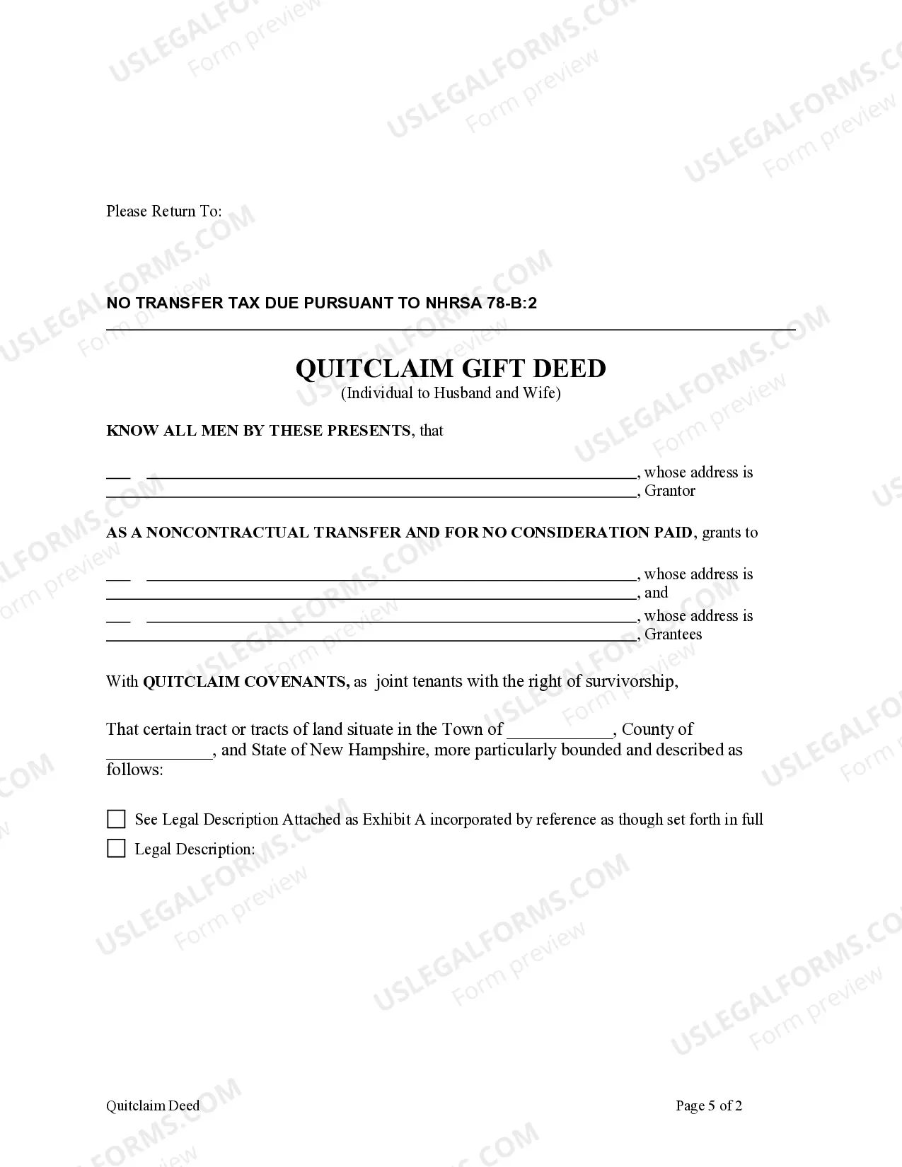 Preview Quitclaim Gift Deed from Individual to Husband and Wife
