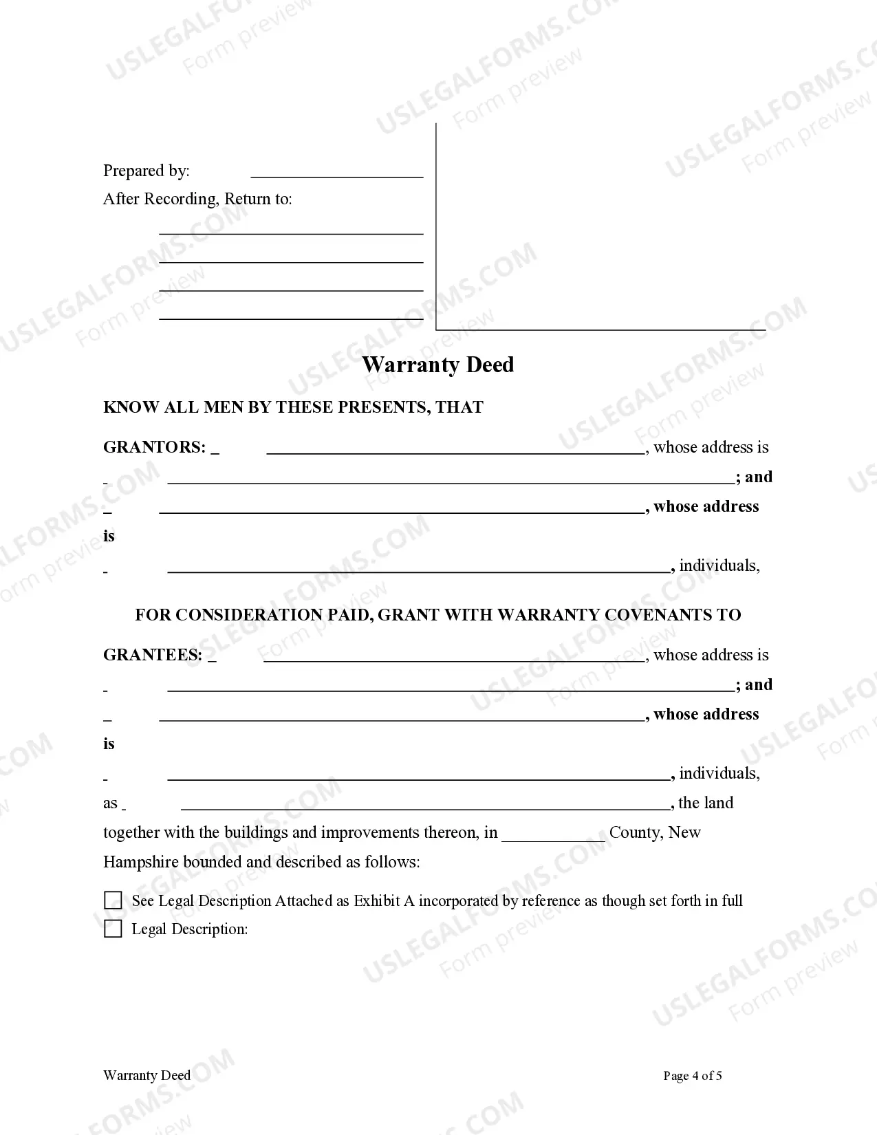 Preview Warranty Deed from Husband and Wife, or Two Individuals, to Husband and Wife, or Two Individuals.
