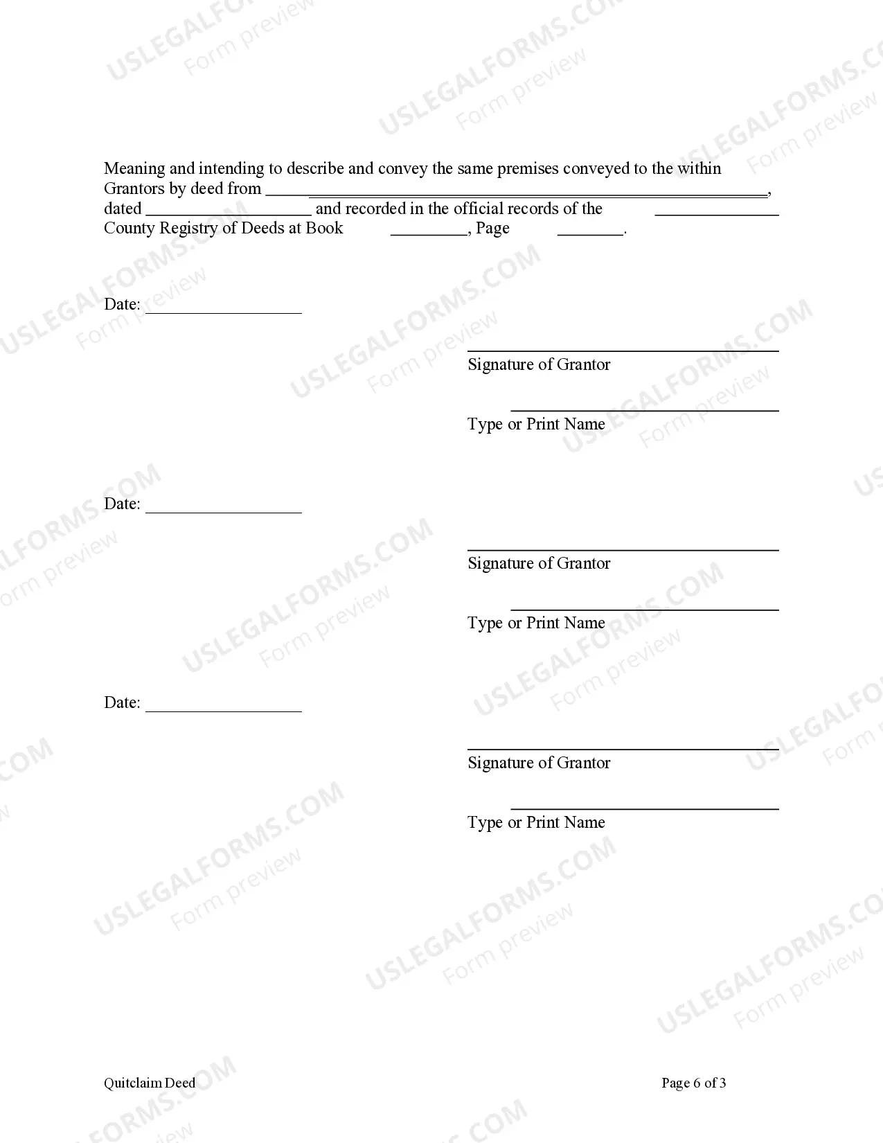 Preview Quitclaim Deed - Three Individuals to One Individual