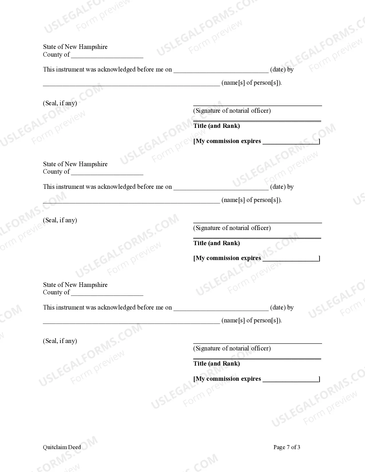 Preview Quitclaim Deed - Three Individuals to One Individual