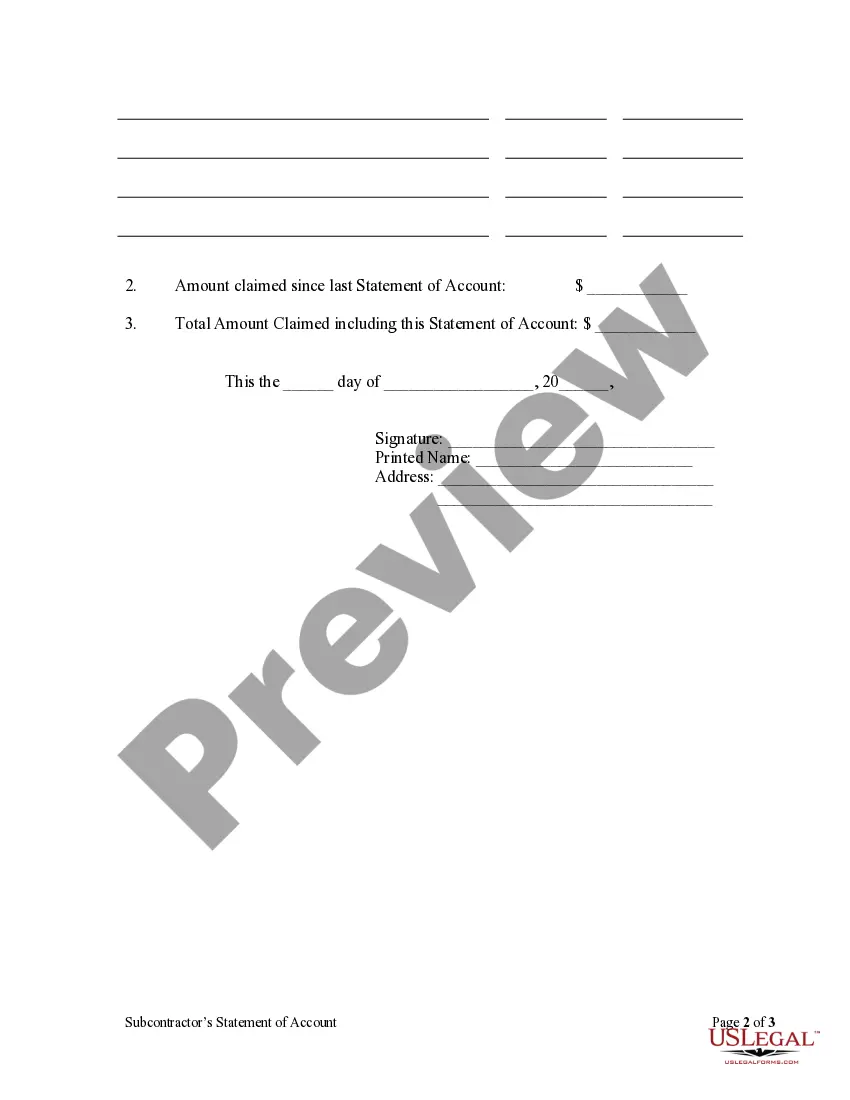 Preview Subcontractor's Notice of Account - Corporation