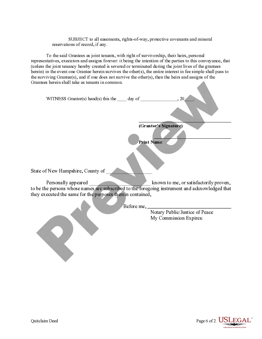 Preview Quitclaim Deed from Individual to Two Individuals in Joint Tenancy