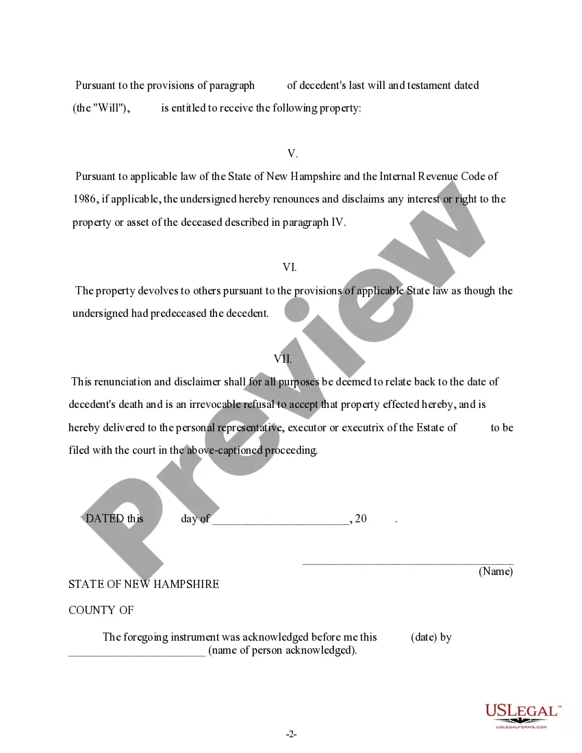 Preview Renunciation And Disclaimer of Property from Will by Testate