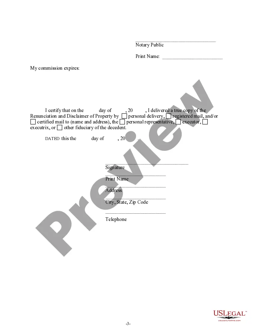 Preview Renunciation And Disclaimer of Property from Will by Testate