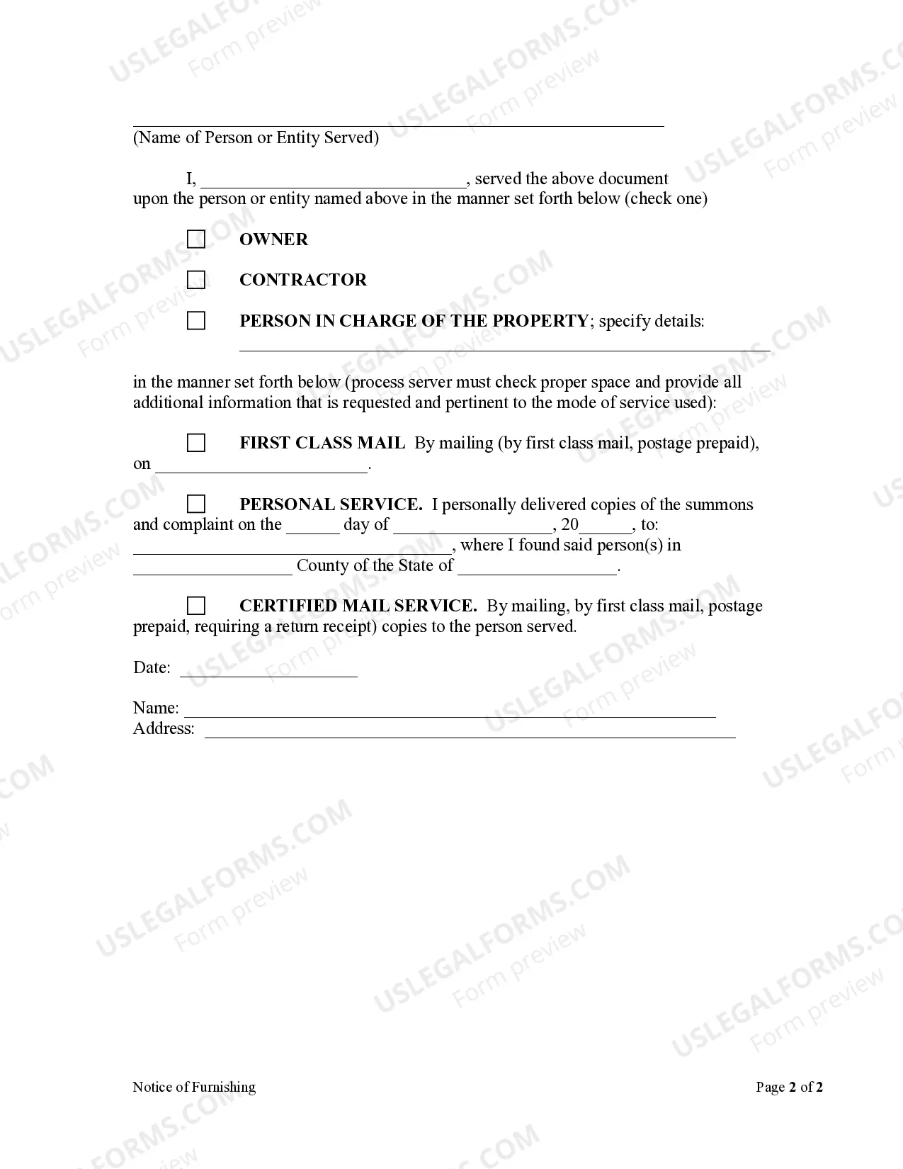 Preview Notice of Furnishing - Individual