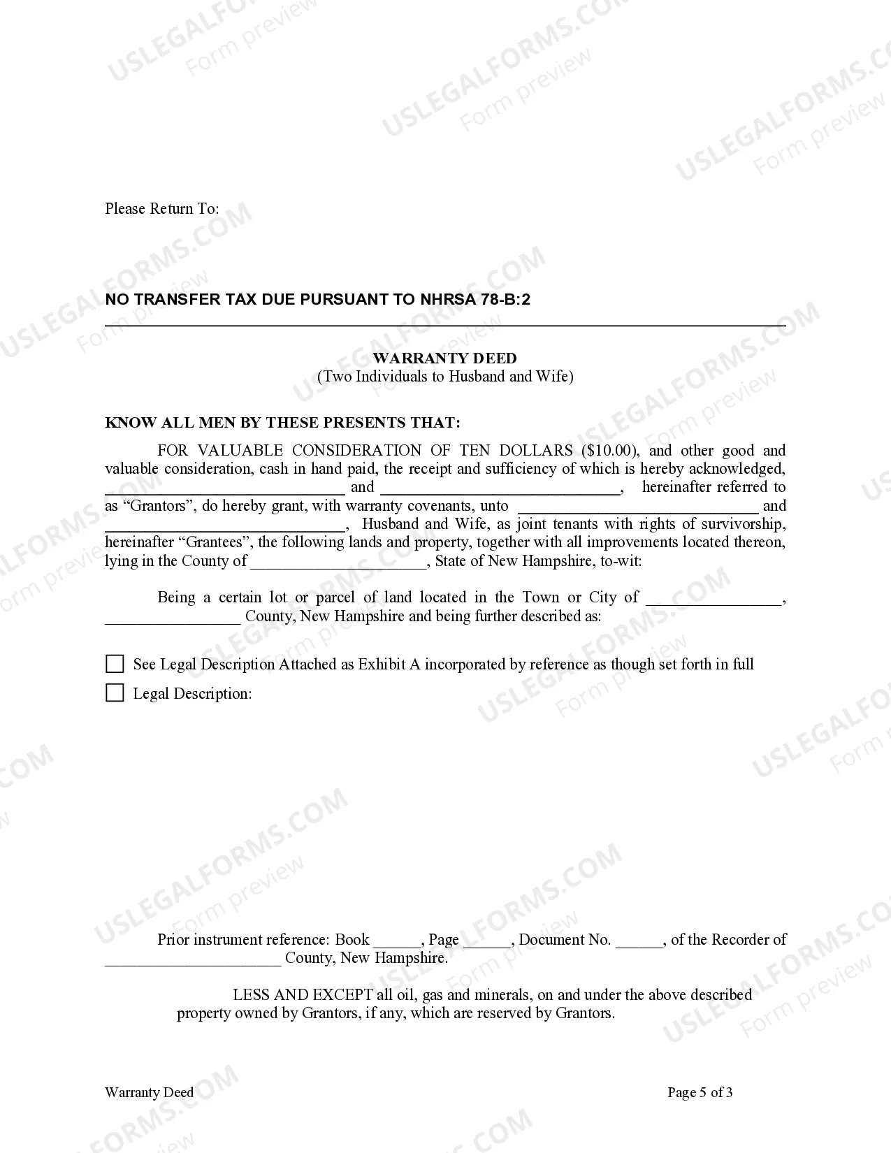 Preview Warranty Deed from two Individuals to Husband and Wife