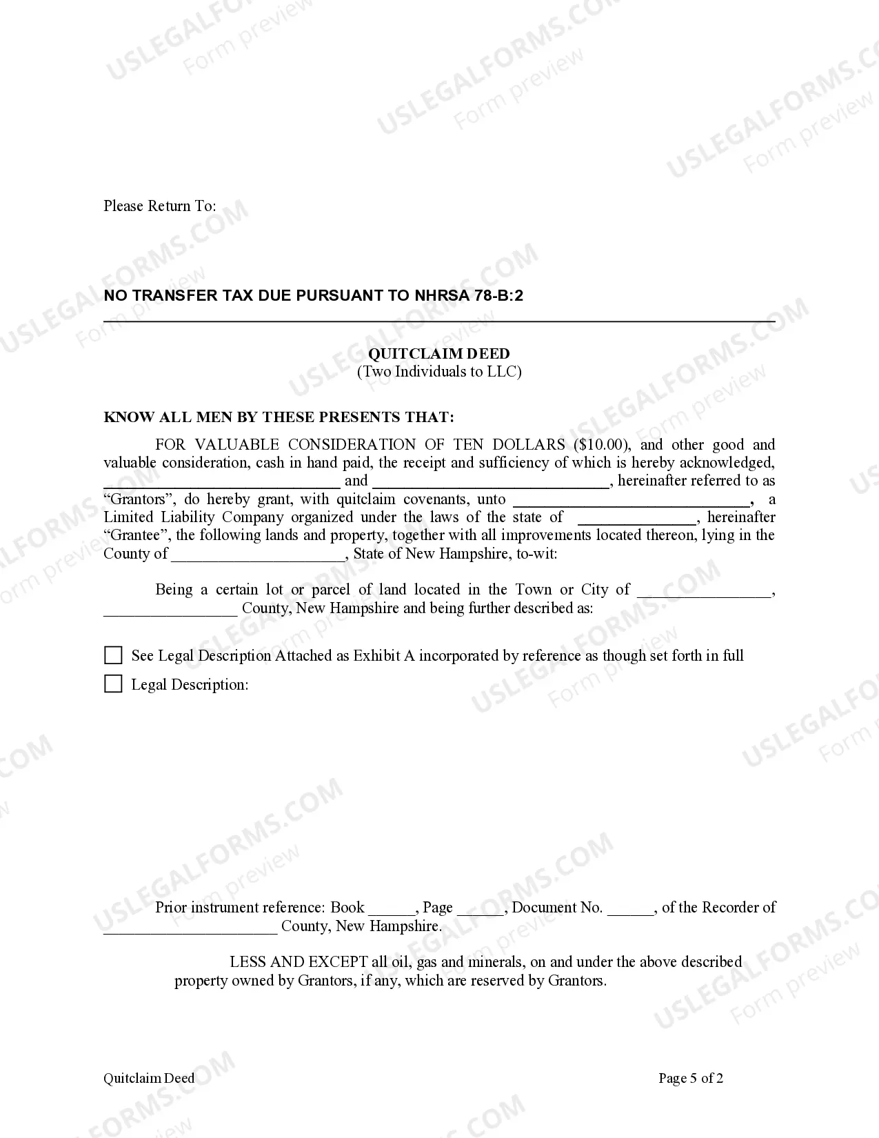 Preview Quitclaim Deed by Two Individuals to LLC