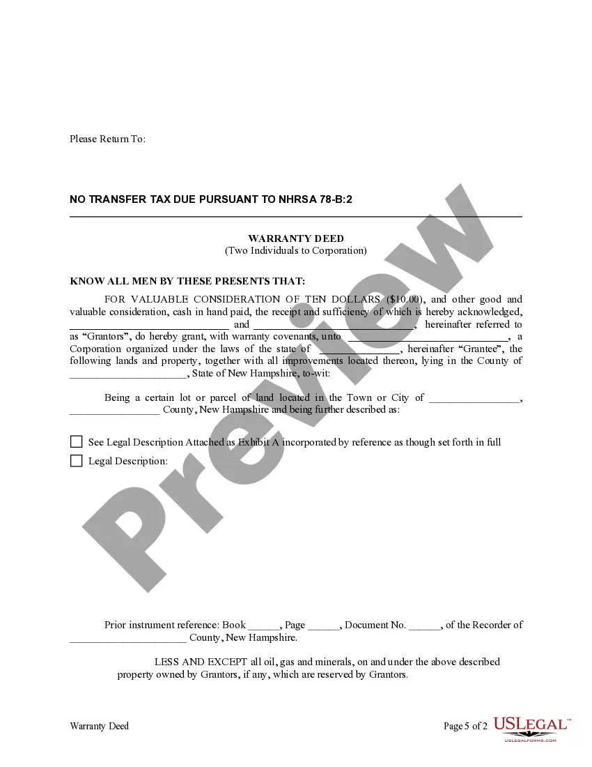 Preview Warranty Deed from two Individuals to Corporation