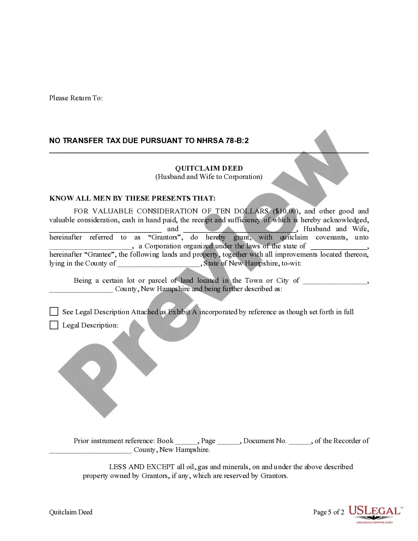 Preview Quitclaim Deed from Husband and Wife to Corporation