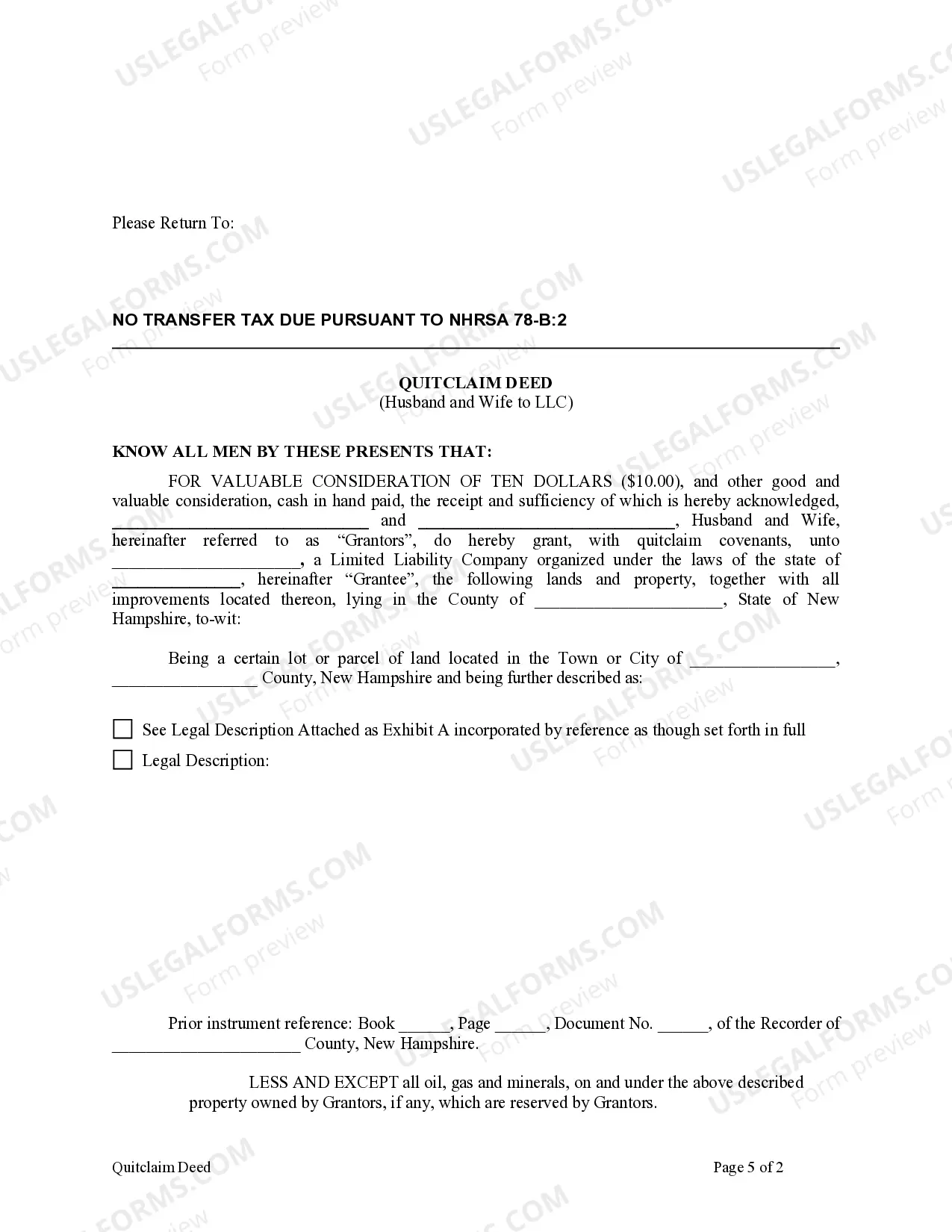 Preview Quitclaim Deed from Husband and Wife to LLC