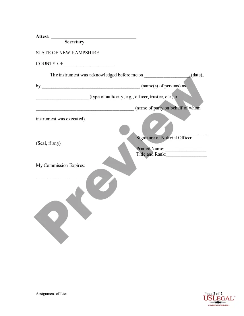 Get Assignment of Lien - Corporation Preview Assignment of Lien - Corporation