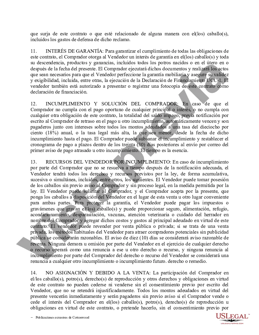 Preview Acuerdo de seguridad y compra a plazos sin garantías limitadas - Formularios equinos de caballos