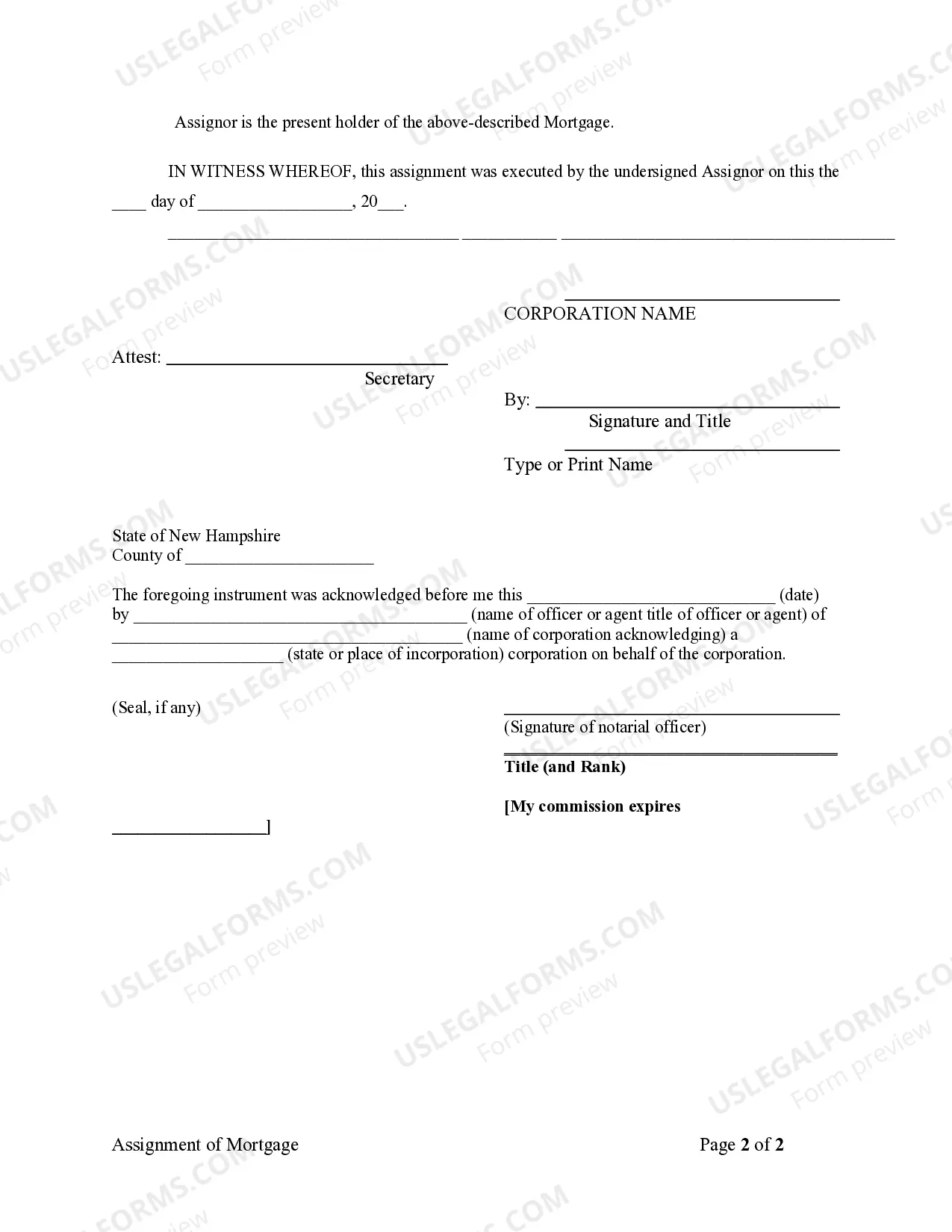 Preview Assignment of Mortgage by Corporate Mortgage Holder