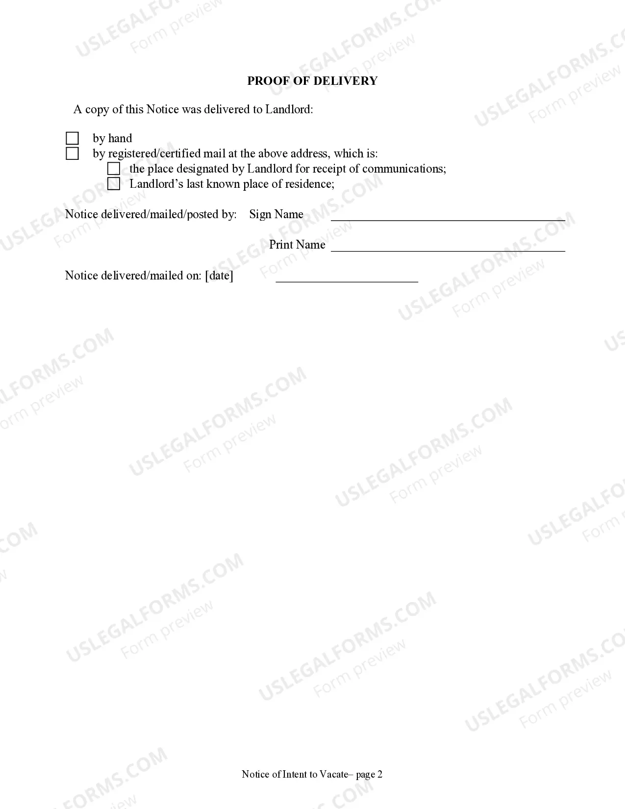 Preview Notice of Intent to Vacate at End of Specified Lease Term from Tenant to Landlord - Nonresidential