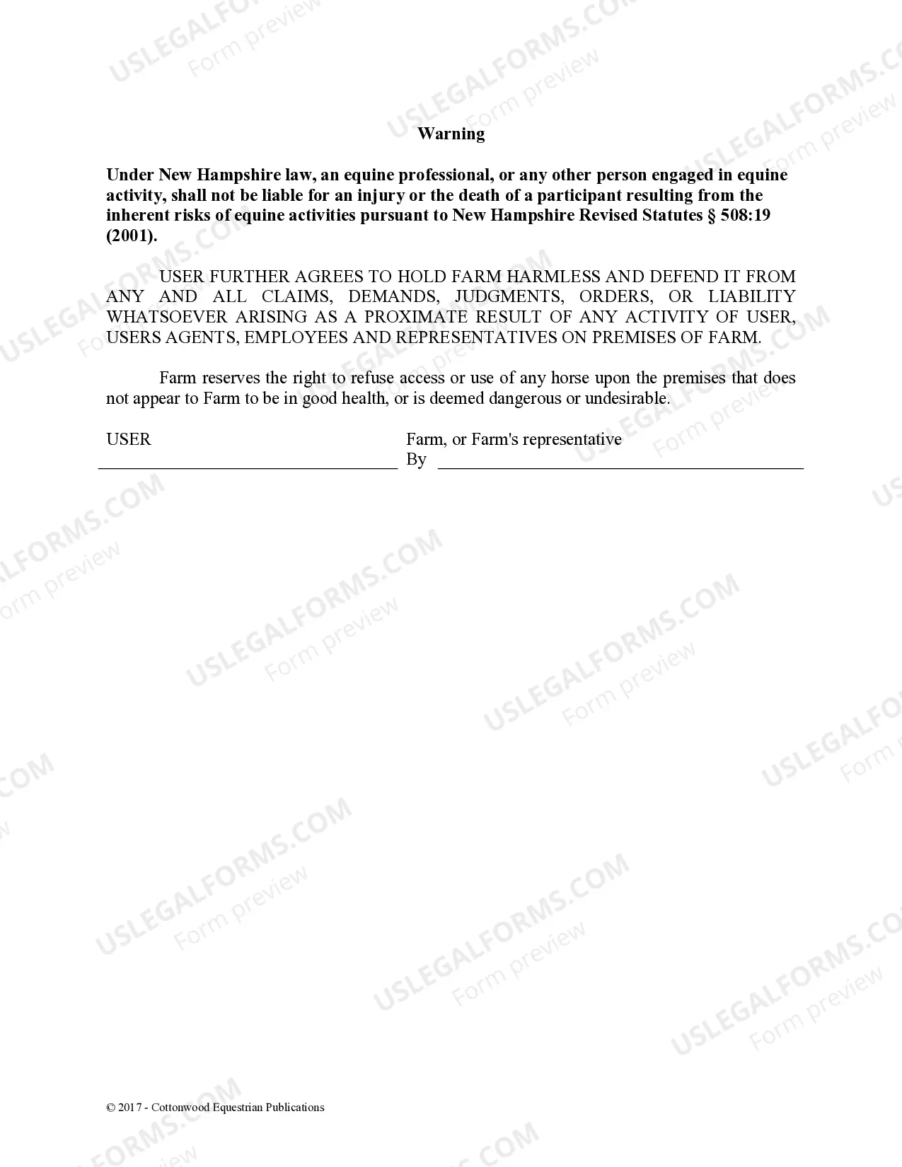 Preview Facility Release Agreement - Show Or Clinic - Horse Equine Forms
