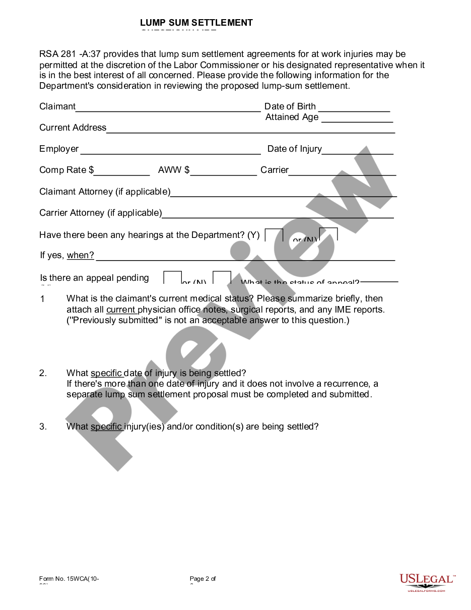 page 1 Lump Sum Settlement Agreement preview