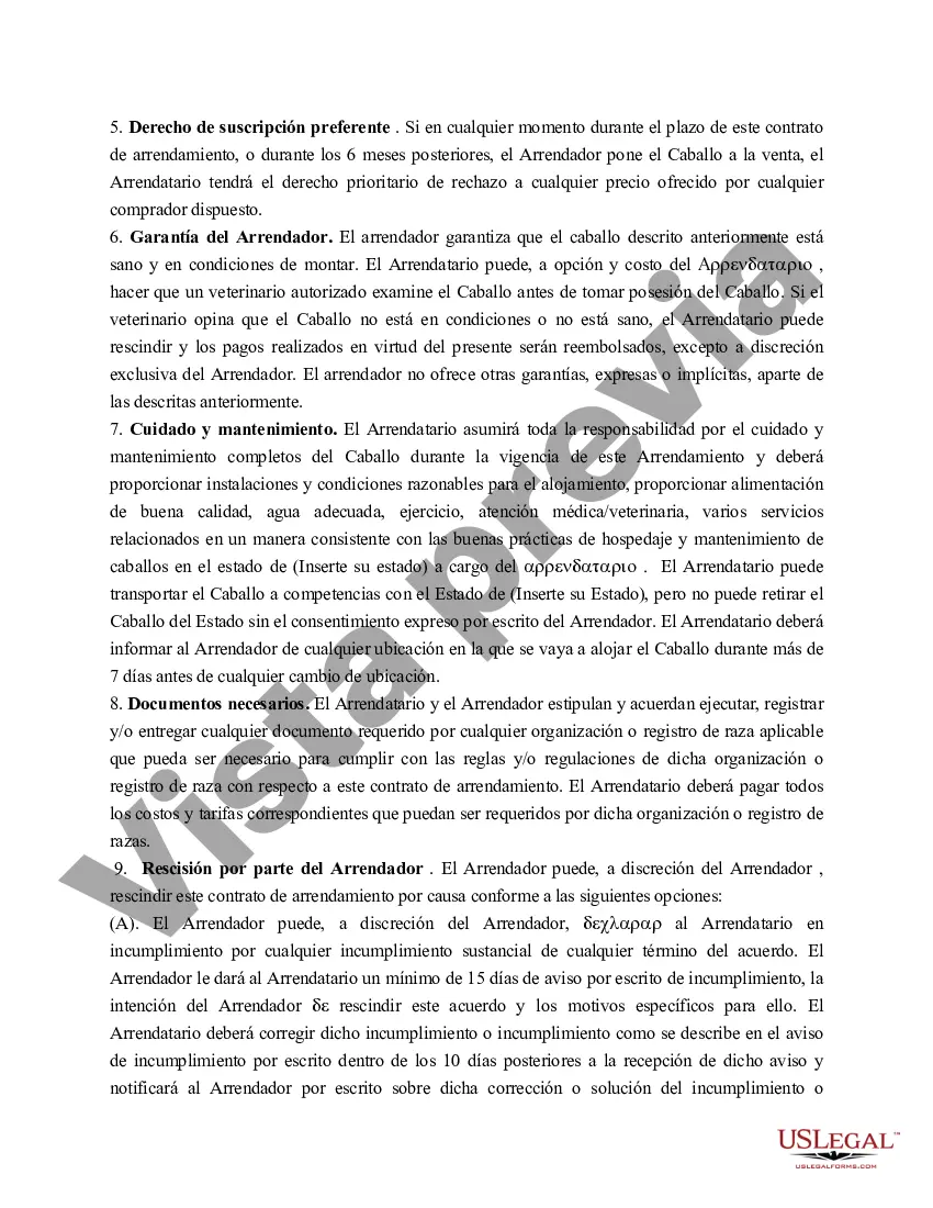 Preview Contrato de arrendamiento de caballos de alto rendimiento