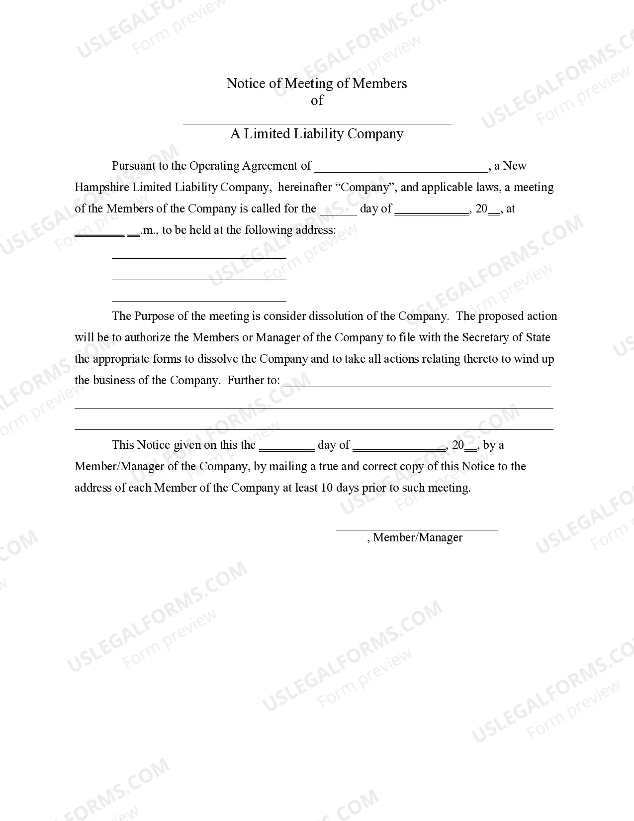 Preview LLC Notices, Resolutions and other Operations Forms Package
