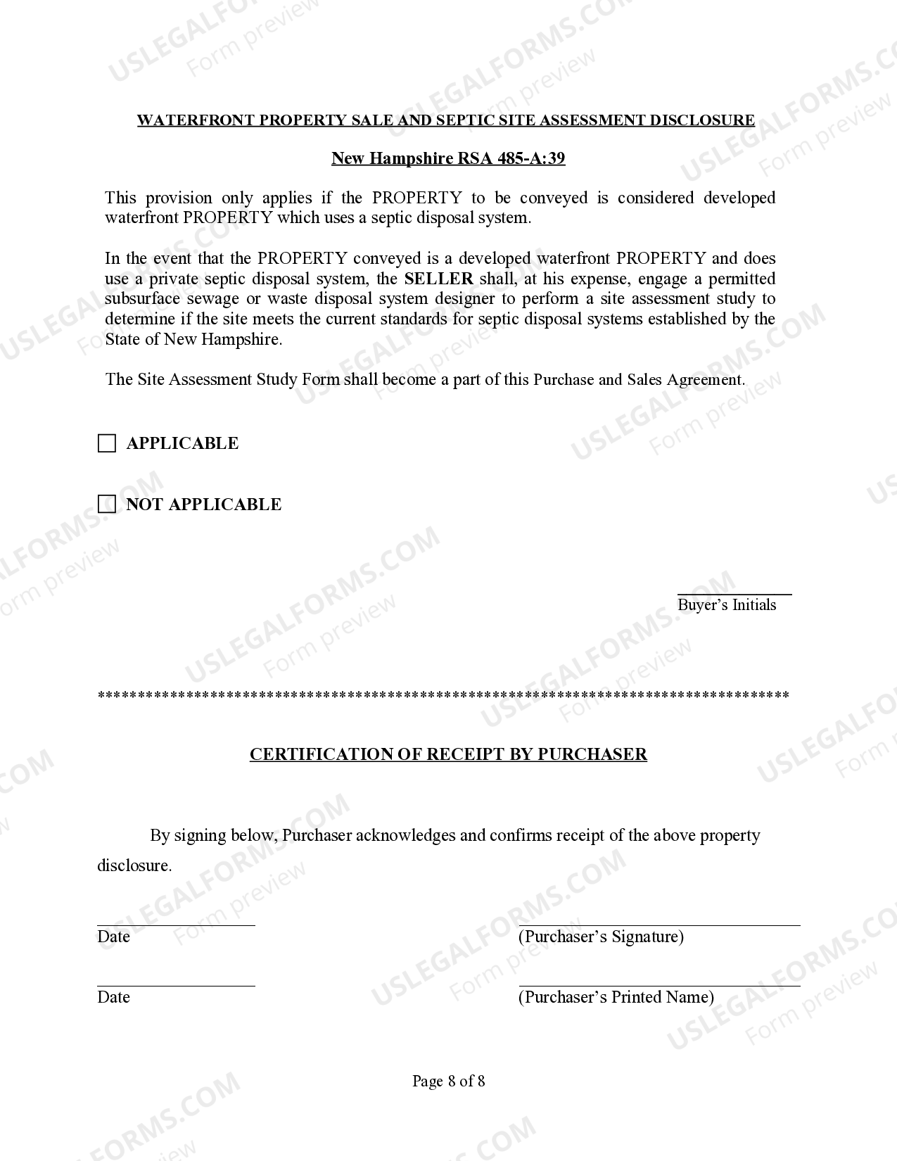 New Hampshire Commercial Real Estate Sales Disclosure Statement New