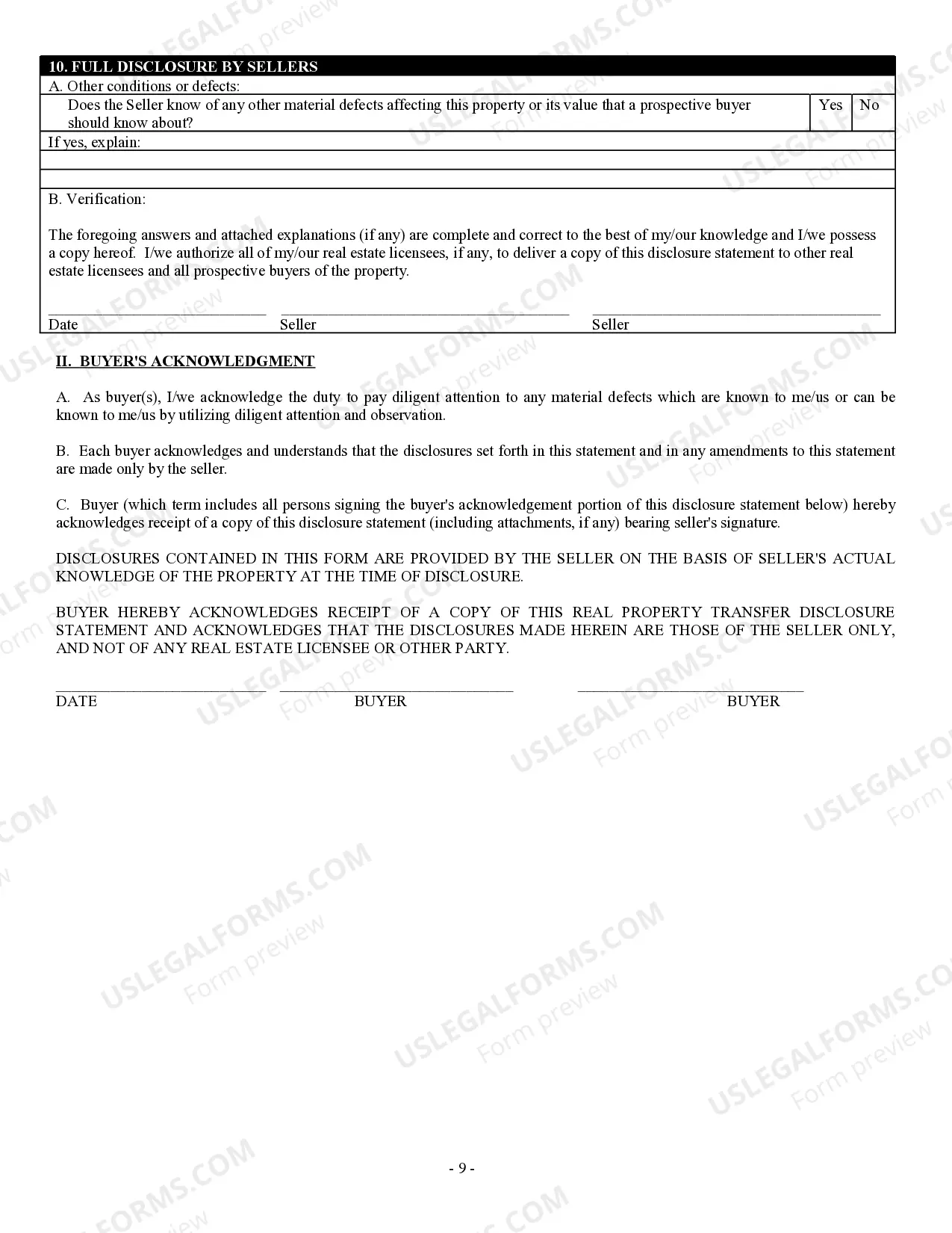 Preview Residential Real Estate Sales Disclosure Statement