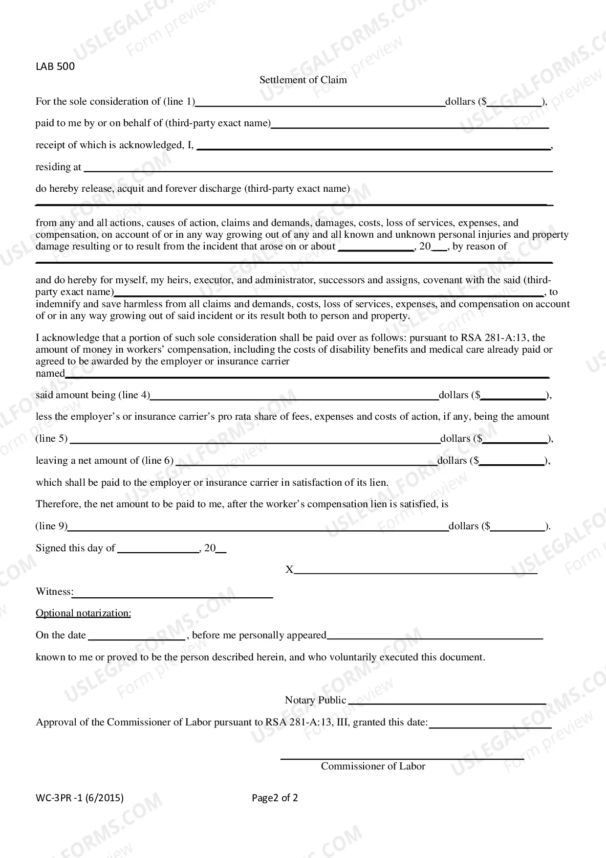 Preview Release and Settlement of Claim