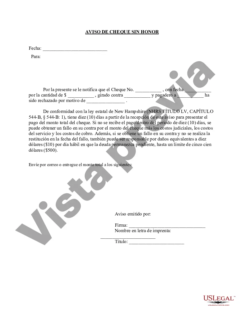 Preview Aviso de cheque sin fondos - Civil - Palabras clave: cheque sin fondos, cheque sin fondos