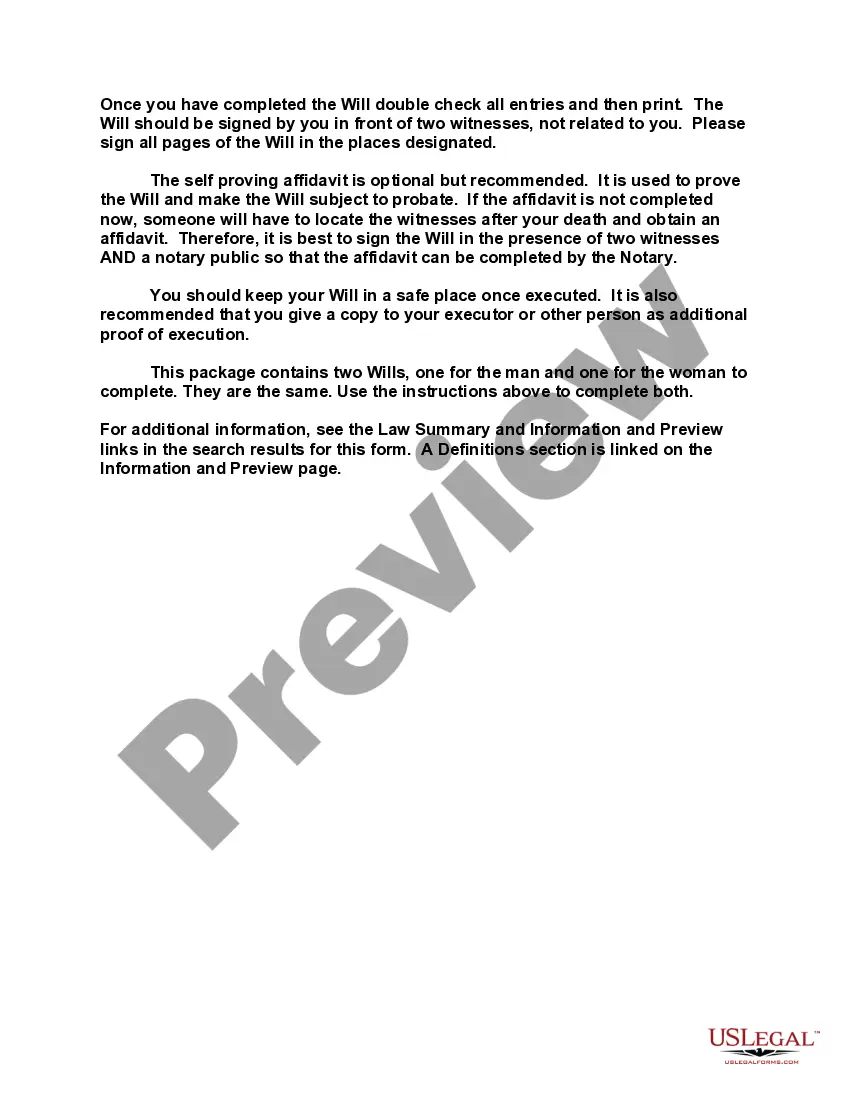 Preview Mutual Wills containing Last Will and Testaments for Man and Woman living together not Married with No Children