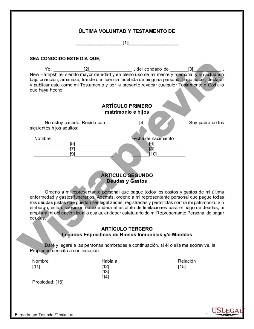 Preview Paquete de Testamentos Mutuos de Últimas Voluntades y Testamentos para Personas Solteras que conviven con Hijos Adultos