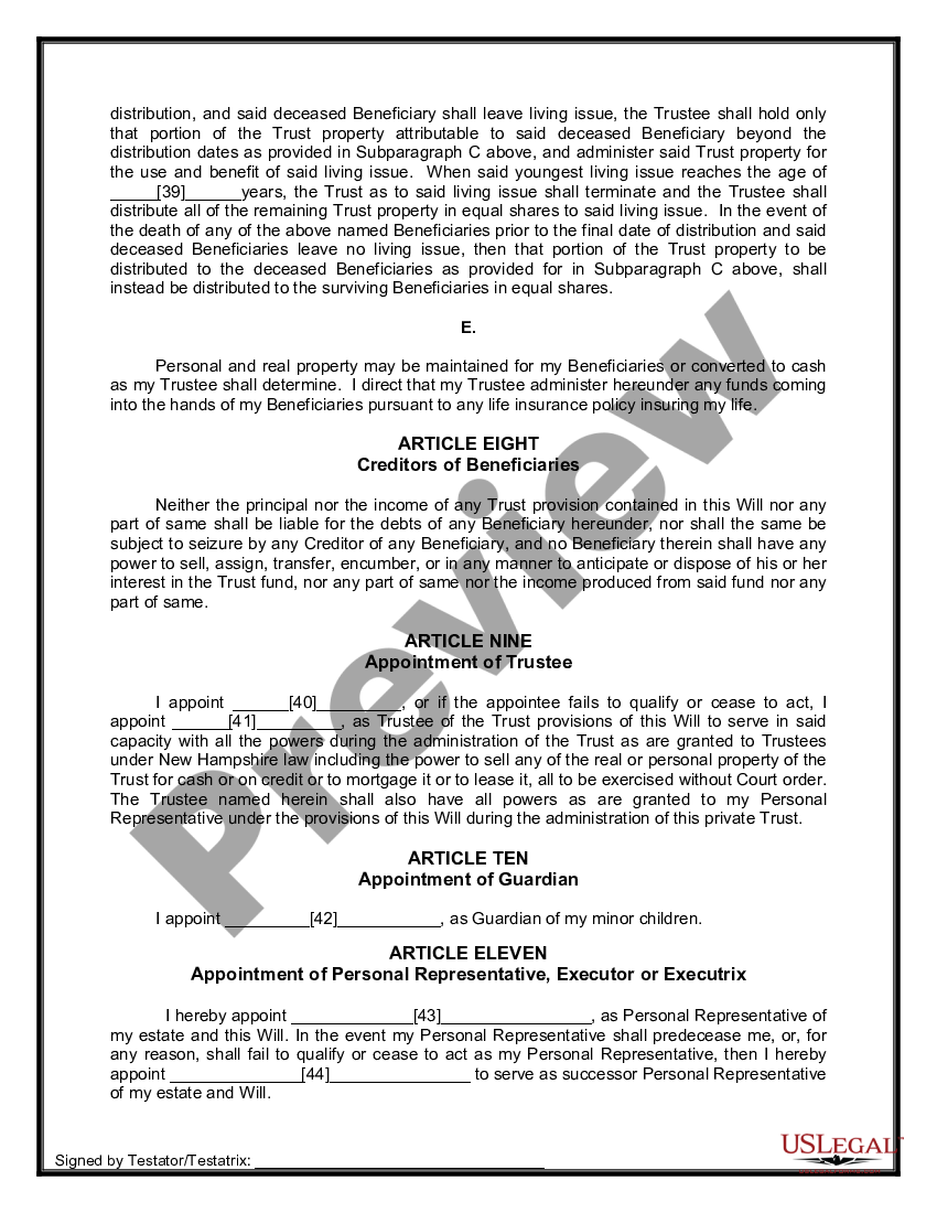 page 7 Mutual Wills or Last Will and Testaments for Unmarried Persons living together with Minor Children preview