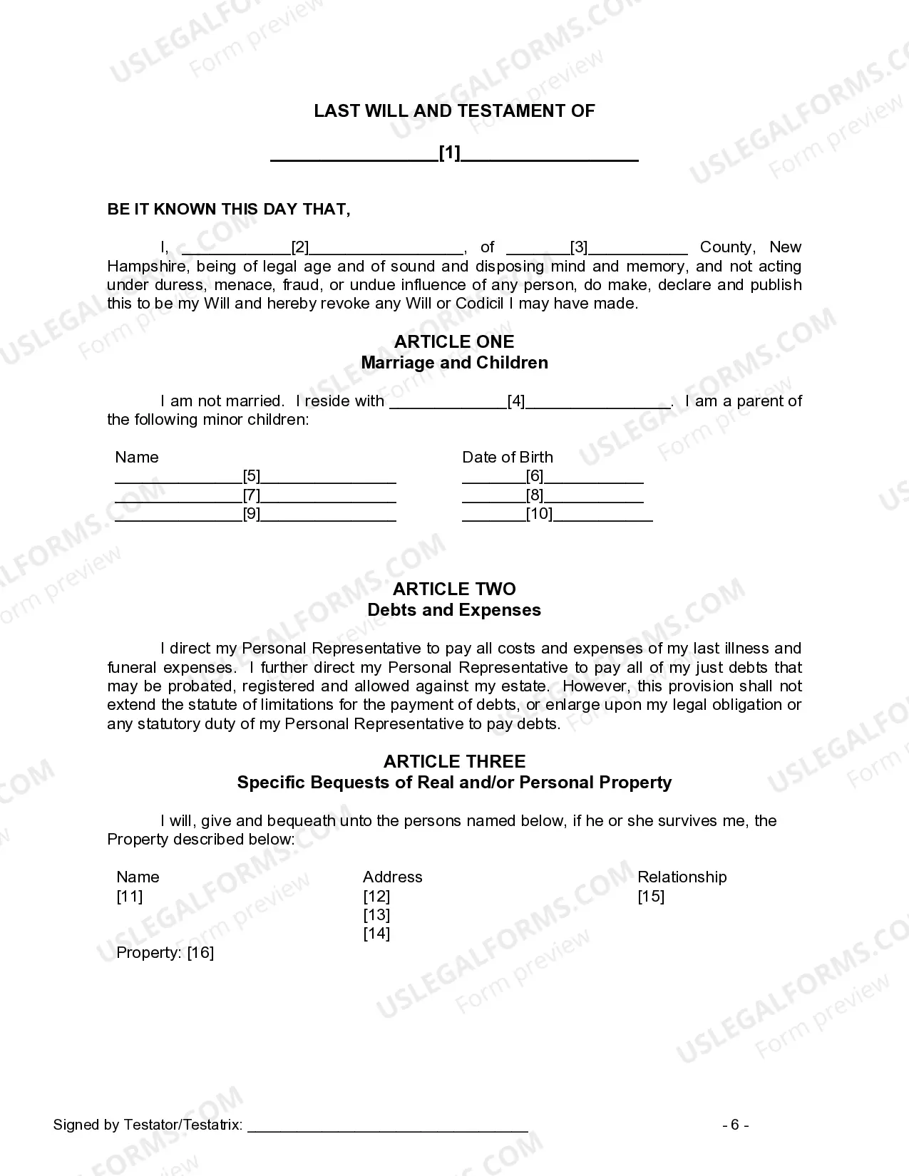 Preview Mutual Wills or Last Will and Testaments for Man and Woman living together, not Married with Minor Children