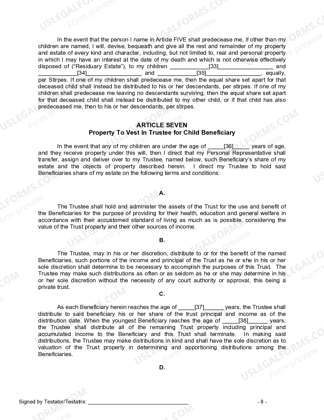 Preview Mutual Wills or Last Will and Testaments for Man and Woman living together, not Married with Minor Children