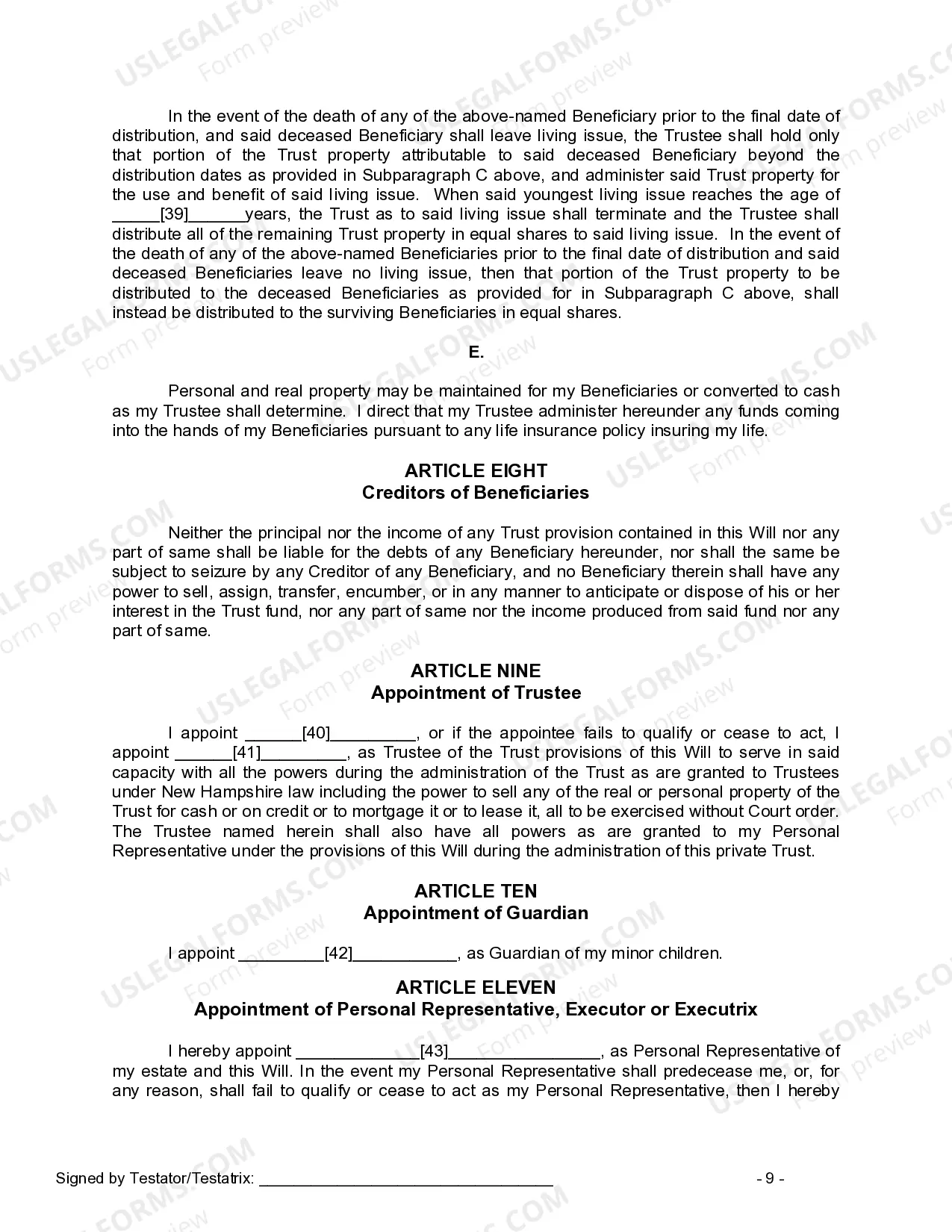 Preview Mutual Wills or Last Will and Testaments for Man and Woman living together, not Married with Minor Children