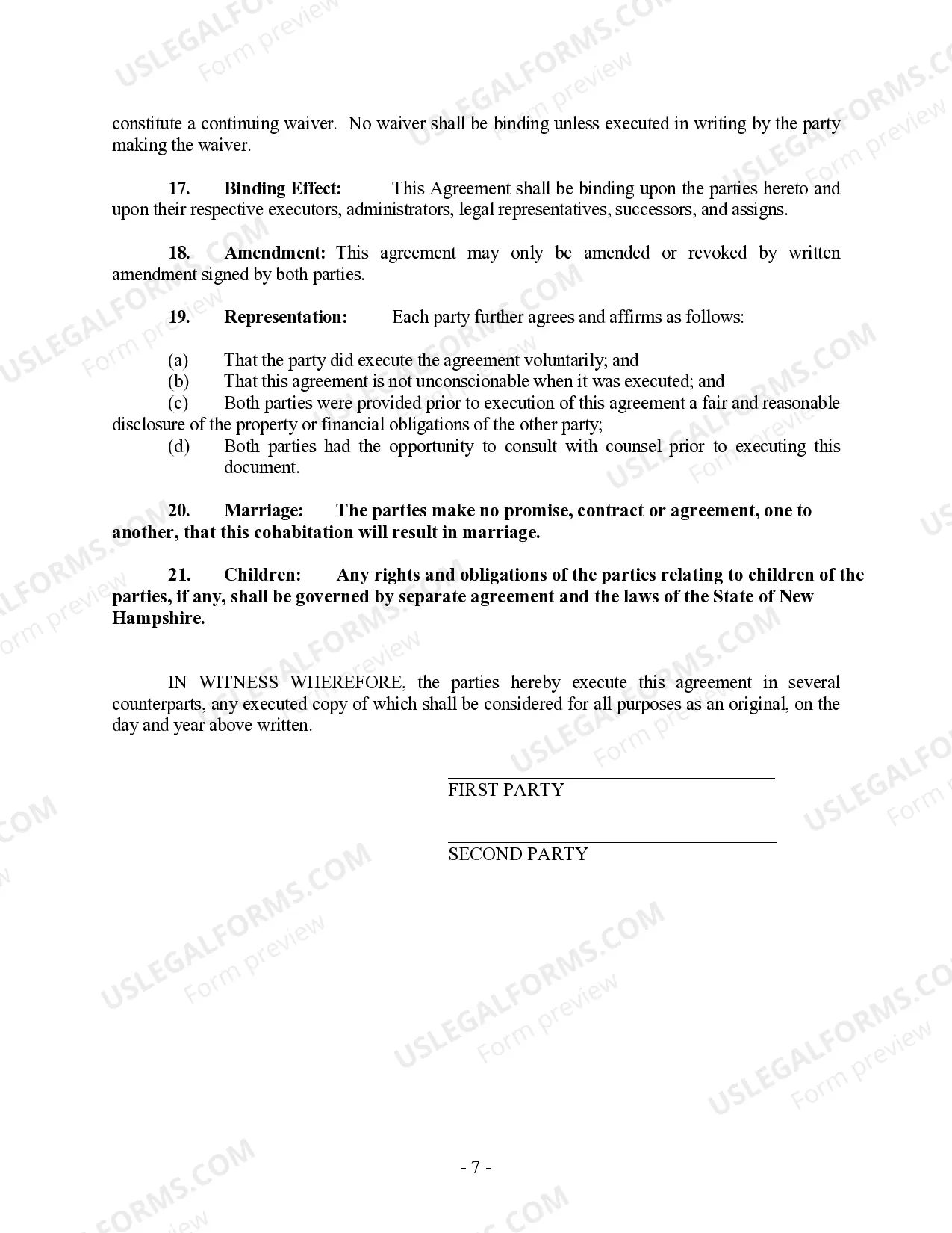Preview Non-Marital Cohabitation Living Together Agreement