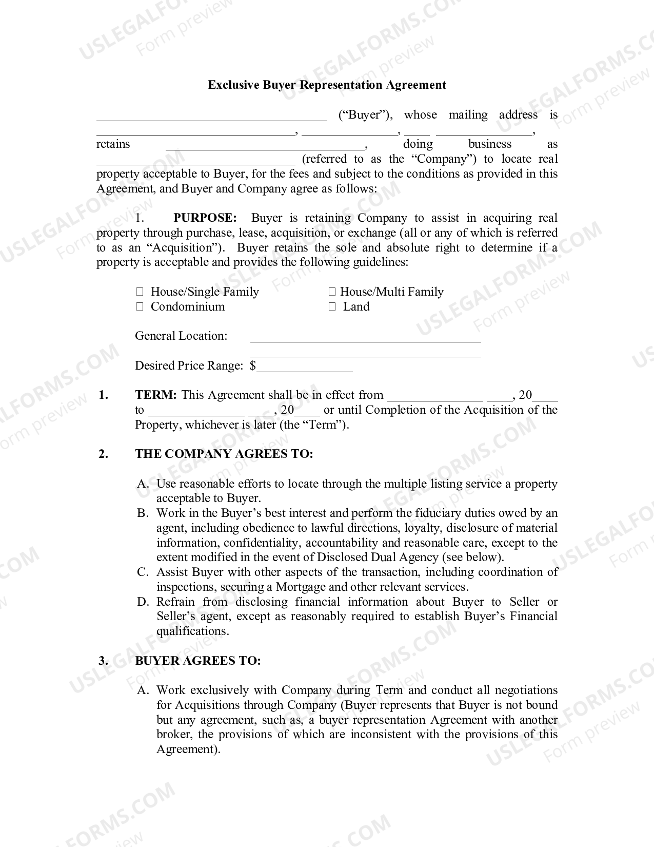 New Hampshire Real Estate Exclusive Buyer Representation Agreement US