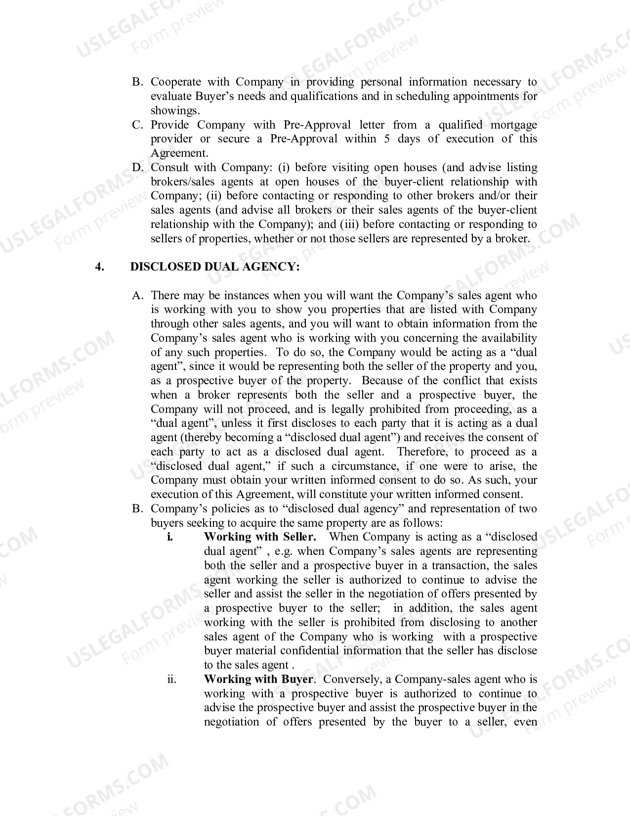Preview Real Estate Exclusive Buyer Representation Agreement