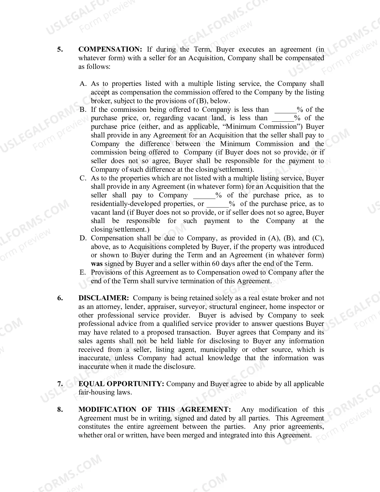 Preview Real Estate Exclusive Buyer Representation Agreement