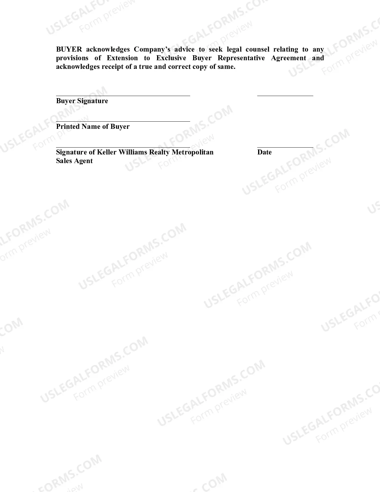 Preview Real Estate Exclusive Buyer Representation Agreement