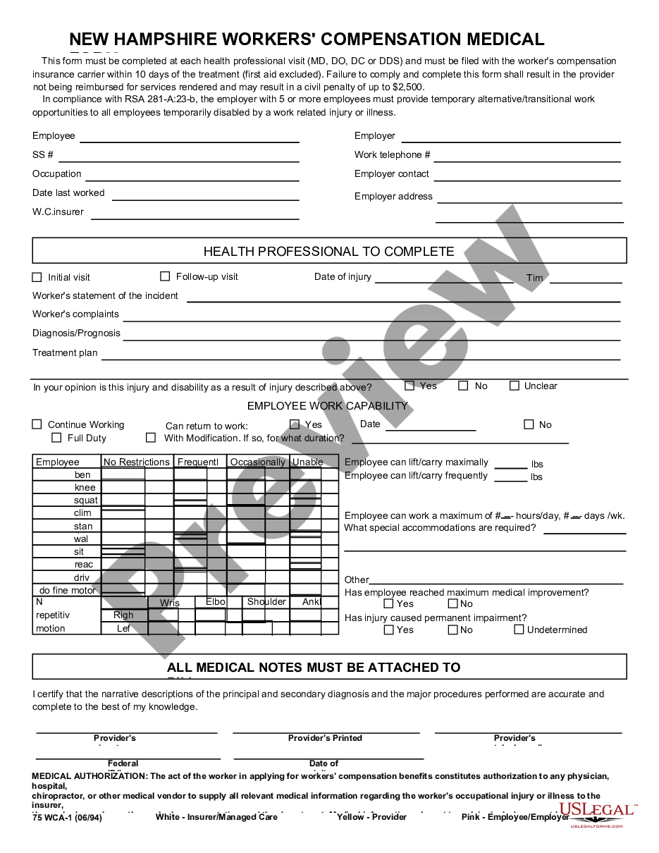 form Workers' Compensation Medical Form preview