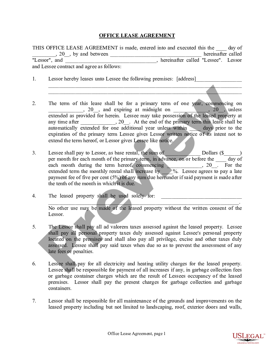 page 0 Office Lease Agreement preview